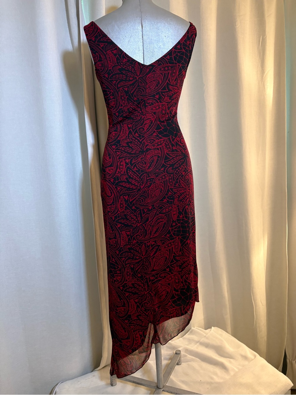 Ruby Rox Y2K Mesh Overlay Asymmetrical Hem Dress Paisley Print | Size M - Picture 9 of 15